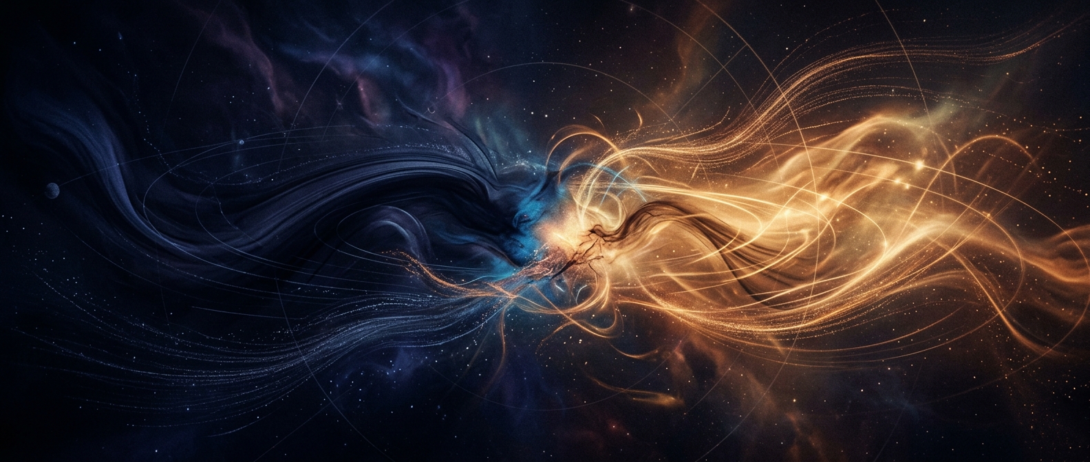 Composição abstrata de mapa astral e trânsitos planetários com dualidade cósmica